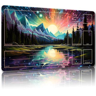 Malqiqi Playmat for MTG, with Free Storage Bags Game Mat 24 x 14 inches TCG and Board Game Mats for Cards (with Zones,Magic Mat 10)