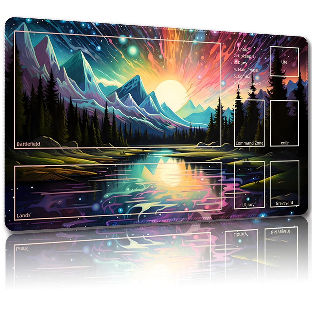 Malqiqi Playmat for MTG, with Free Storage Bags Game Mat 24 x 14 inches TCG and Board Game Mats for Cards (with Zones,Magic Mat 10)