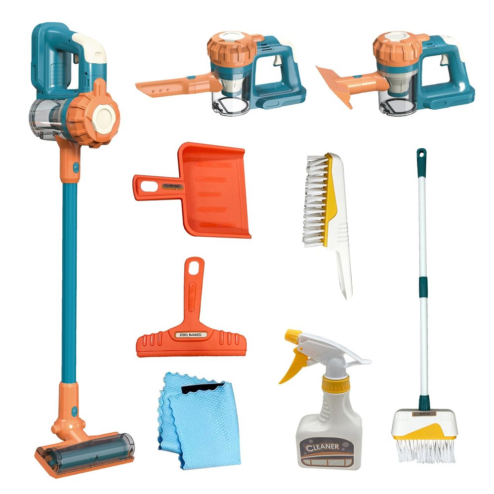 BAYMI Kids Vacuum That Really Works 9Pcs Aged 3+ Kid Cleaning Set for Toddlers Toy Cleaner Kids Broom and Dustpan Set Scrub Brushes Baby Boy Girl Gifts ( 950Blue)