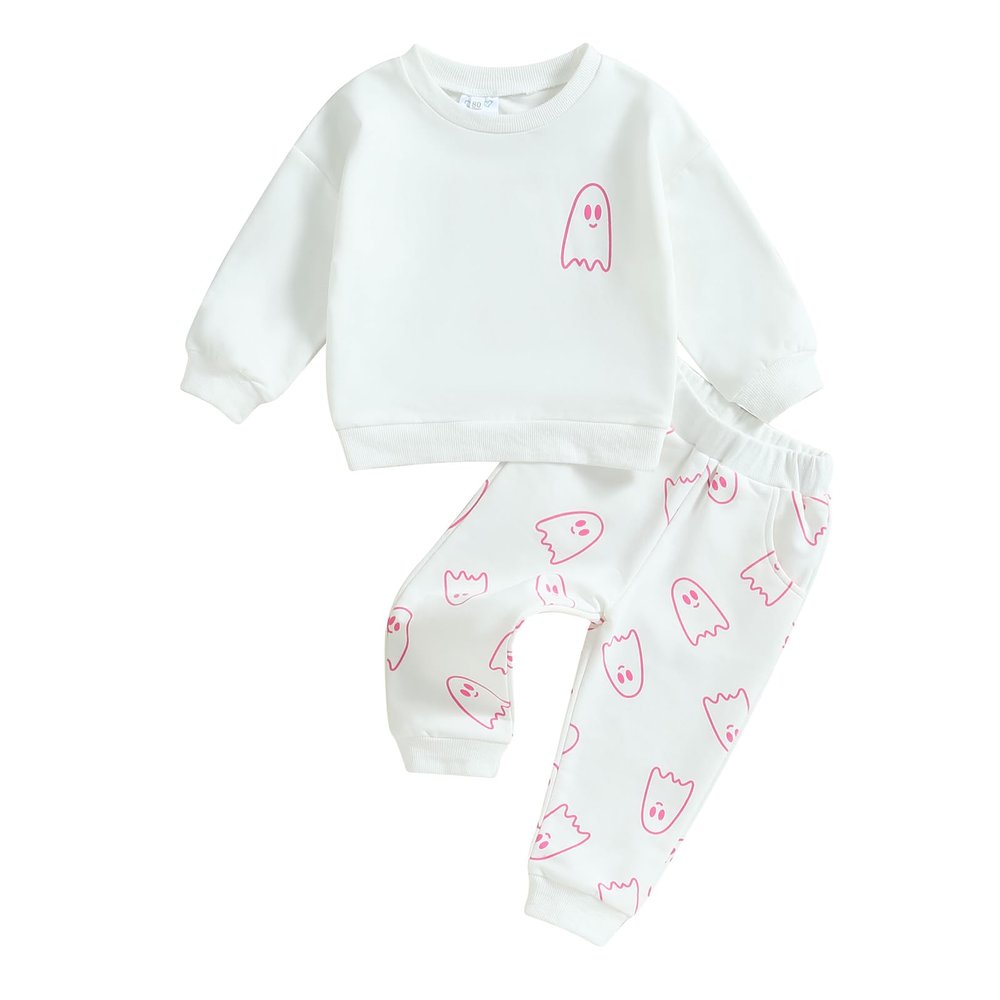 Toddler Baby Girl Boy Halloween Clothes Pumpkin Shirt Ghost Sweatshirt Pants Fall Outfit Baby Halloween Costumes (White Ghost, 12-18 Months)