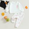 Toddler Baby Girl Boy Halloween Clothes Pumpkin Shirt Ghost Sweatshirt Pants Fall Outfit Baby Halloween Costumes (White Ghost, 12-18 Months) view 2