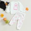 Toddler Baby Girl Boy Halloween Clothes Pumpkin Shirt Ghost Sweatshirt Pants Fall Outfit Baby Halloween Costumes (White Ghost, 12-18 Months) view 4