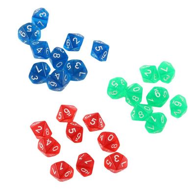 30 Pieces Colorful D10 Polyhedral Dice, 10 Sides Acrylic Dice Transparent Dice for Table Games, Role Playing, Family Party Favor