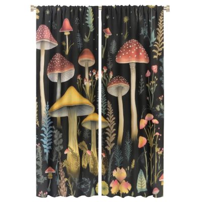 LOMADIA Mushroom Blackout Curtains, Retro Cartoon Style Plant Starry Sky Forest Colorful Mushrooms Pattern Home Rod Pocket Curtains for Bedroom Living Room Kitchen Nursery Decor 52x84in