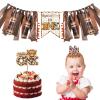 3 Pcs Highland Cow Birthday Decorations, High Chair Banner Hat Cake Topper, One Banner, First Rodeo Birthday Party Supplies view 1