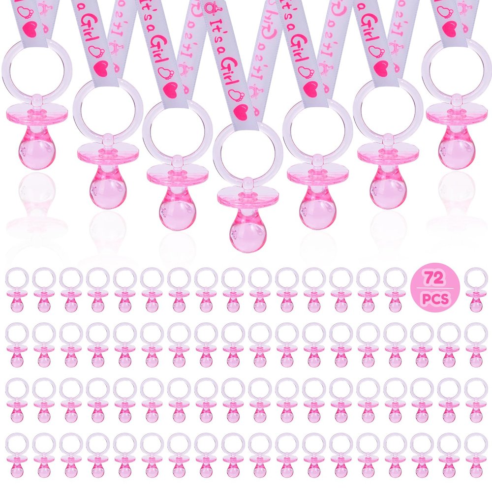 72 Cute Pacifier Necklaces for Baby Shower Girls & Boys Party Favors, Gender Reveal Party Table Scatter, Baby Shower Necklace Game (Pink)