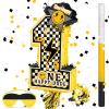 Ferraycle One Happy Dude Themed Birthday Piata Decorations Number 1 Piata Stick Blindfold Confetti 1st Birthday Party Favors Yellow Smile Face Lightning Black Backdrop for Hippie Supplies view 1