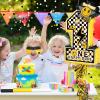 Ferraycle One Happy Dude Themed Birthday Piata Decorations Number 1 Piata Stick Blindfold Confetti 1st Birthday Party Favors Yellow Smile Face Lightning Black Backdrop for Hippie Supplies view 4