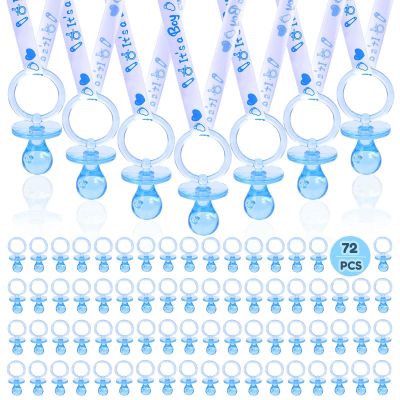 72 Cute Pacifier Necklaces for Boys & Girls - Acrylic Pacifier Necklace Set for Baby Shower Favors, Gender Reveal Party, Table Scatter or Necklace Game (Blue)