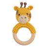Joliecraft Safari Animals Wooden Baby Rattle Toys Stuffed Crochet Rattle with Teether Ring for Newborn, Giraffe view 1