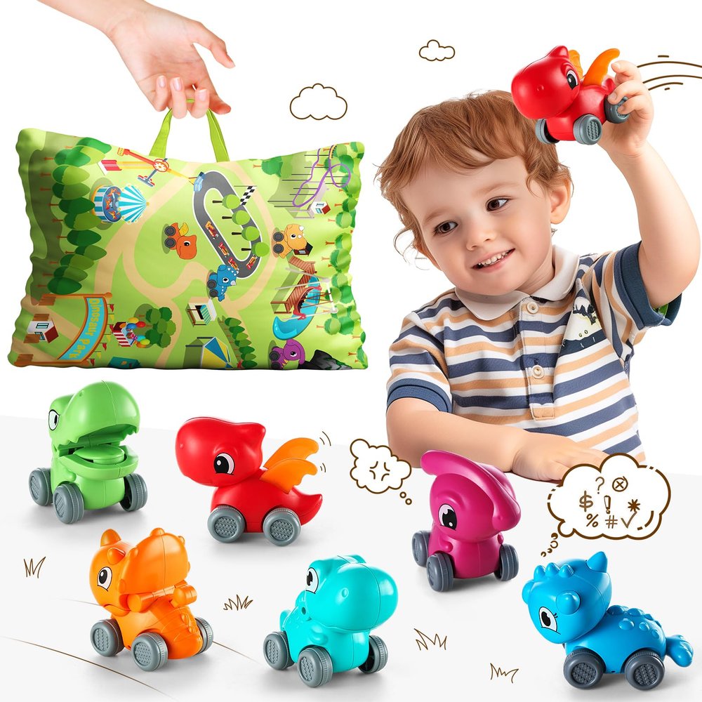 ALASOU Baby Dinosaur Car Toys with Playmat/Storage Bag|1st Christmas Birthday Gifts for Toddler Age 1-2|Baby Toys for 1 2 3 Year Old Boy|1 2 Year Old Boy Gift for Infant|Stocking Stuffers for Kids