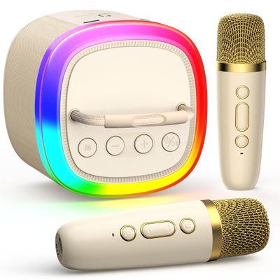 HWWR Mini Karaoke Machine for Kids, Mini Bluetooth Speaker with 2 Wireless Microphones for Kids Singing Home Party, 2025 Popular Birthday Gifts Toys for Girls Boys Age 3-12+