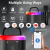 HWWR Karaoke Machine, Mini Bluetooth Speaker with 2 Wireless Microphones, Disco Lights Karaoke Home Party, Xmas Birthday Gifts for Singing view 4