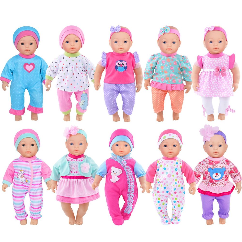 iBayda 10 Sets Doll Clothes & Accessories - Playtime Outfits with Hats and Headbands for 10/12/14 Inch New Born Baby Dolls (No Doll Included)