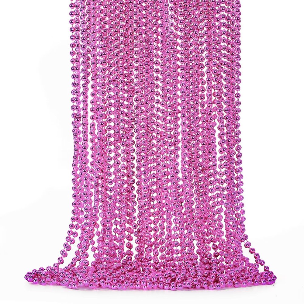 24PCS Bead Necklace, Breast Cancer Awareness Beaded Necklaces Stuff, 33" Mardi Gras Beads Necklace Costume, Festival Parade Throw Accessories for Wedding Birthday Gender Reveal Party Events Supplies