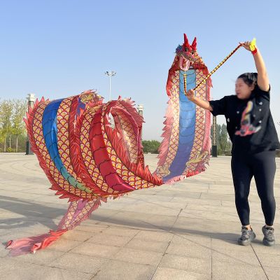CMYUN Dragon Poi Silk Dragon Poi Dance with Head, Red Ribbon Art Dance Flag for Park Party Farm, Rainbow Dragon Poi Streamer for Gym Fitness Juggling (Size : Length - 8m/26ft)