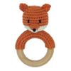 Joliecraft Safari Animals Wooden Baby Rattle Toys Stuffed Crochet Rattle with Teether Ring for Newborn, Orange Fox view 1