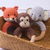 Joliecraft Safari Animals Wooden Baby Rattle Toys Stuffed Crochet Rattle with Teether Ring for Newborn, Orange Fox view 3