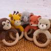 Joliecraft Safari Animals Wooden Baby Rattle Toys Stuffed Crochet Rattle with Teether Ring for Newborn, Orange Fox view 4