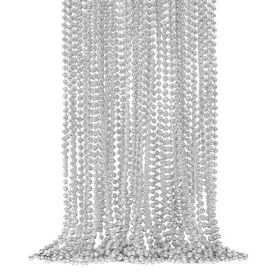 24PCS Christmas Bead Necklace, Silver Xmas Bead Stuff Party Favors, 33" Necklace Women Men Bulk, Festival Events Parade Throw Accessories for Christmas Mardi Gras Wedding Birthday Celebrations Decor