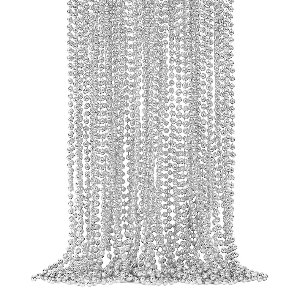 24PCS Christmas Bead Necklace, Silver Xmas Bead Stuff Party Favors, 33" Necklace Women Men Bulk, Festival Events Parade Throw Accessories for Christmas Mardi Gras Wedding Birthday Celebrations Decor