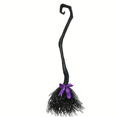 1pc, Halloween Witch Broom with Ribbons - Perfect for Costume Parties, Photo Booths, and Halloween Decorations - Fun and Tricky Supplies for Trick or Treating - Silicone Broomstick for Halloween Shelf