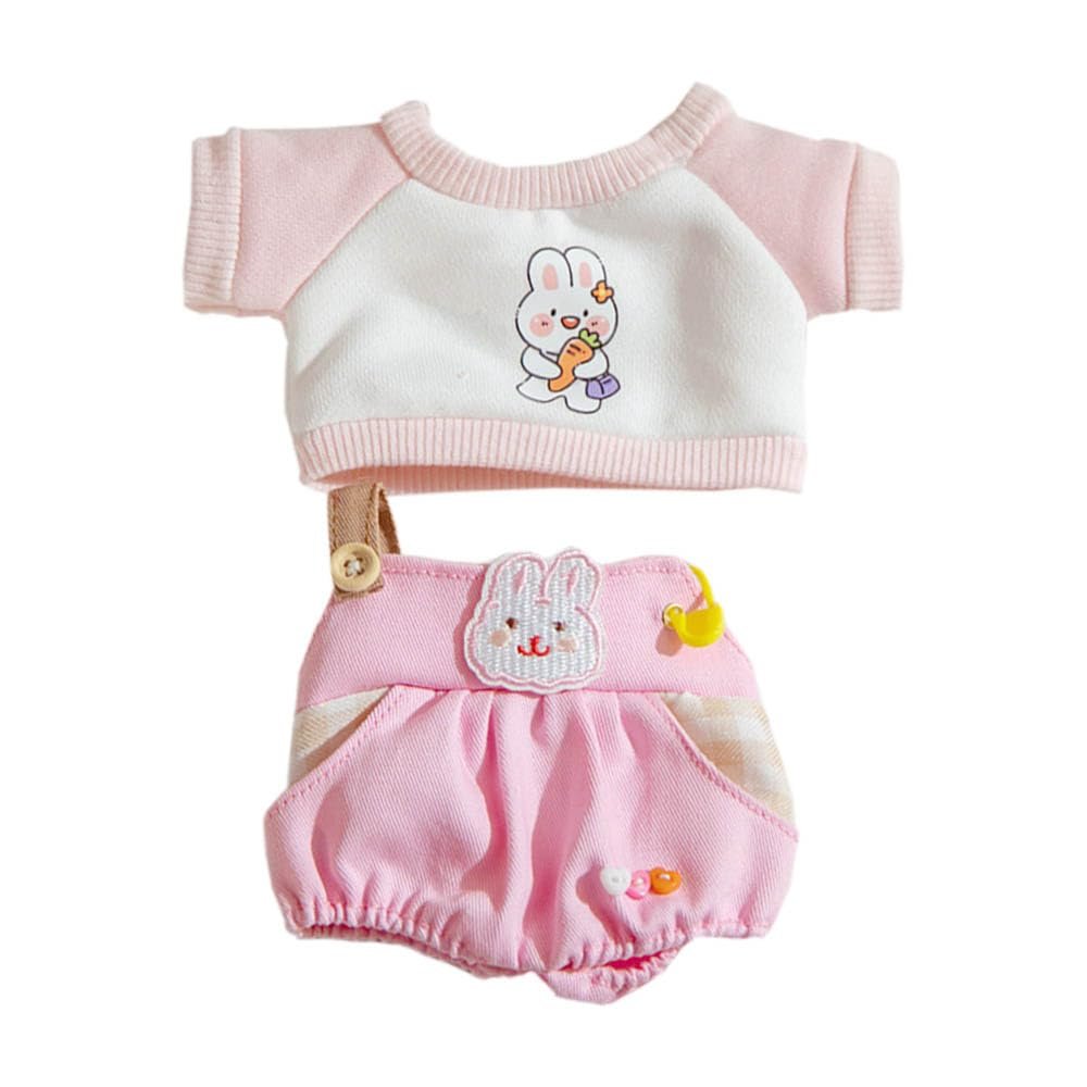 niannyyhouse 20cm Plush Doll Clothes Cow Fox Rabbit T-Shirt Strap Pants 8in Soft Stuffed Plush Toy Dress up (Pink)
