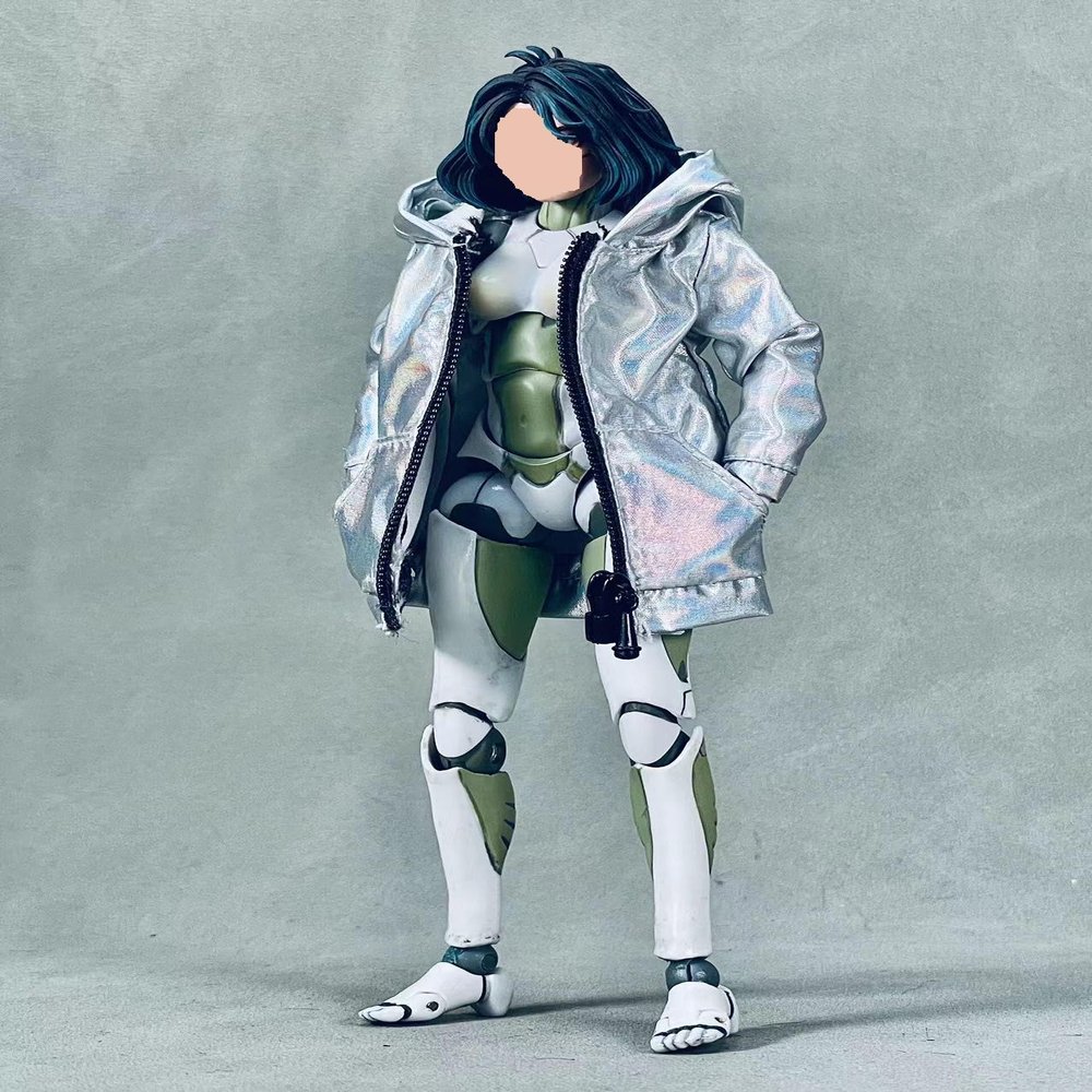 1/12 Scale Female Clothes,Zip Hooded Coat Shirt Costume Clothing for 6inch Female Action Figure Body (Silver)