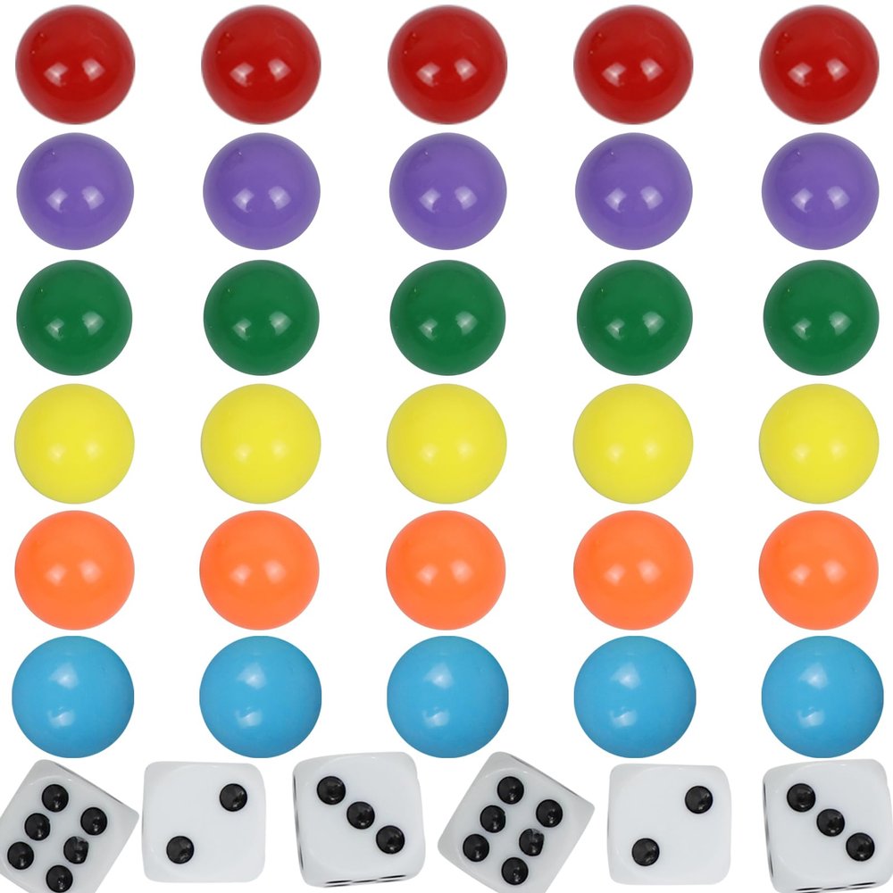 Qryovsa Wahoo Marbles, 30 Pieces of 0.55 Inch Marbles for Wahoo Board Game, Includes Storage Bag & Dice(0.55in/14mm)