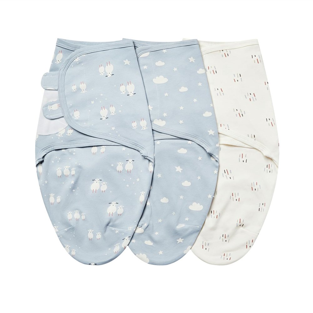 insular Baby Swaddle Wrap, Swaddle Blanket for Newborn and Infant, Adjustable Velcro Swaddling Set for Boy and Girl, Soft Cotton Baby Sleep Sack 3 Pack, Sheep, Medium(3-6 Month)