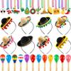 Sonarun Mexican Cinco De Mayo Fiesta Party Favors Includes Mini Fabric Straw Sombrero Headbands, Wooden Maracas, Necklaces for Mexican Party Decorations Photo Props view 1