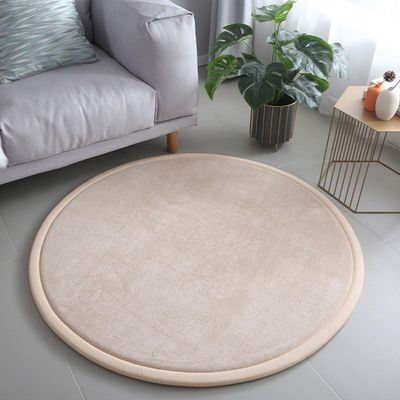 Dmkjdzsw Round Play Mat Carpet for Children Kids Room, Coral Velvet Crawling Mat for Nursery Baby, Thick 2cm- Beige-200cm