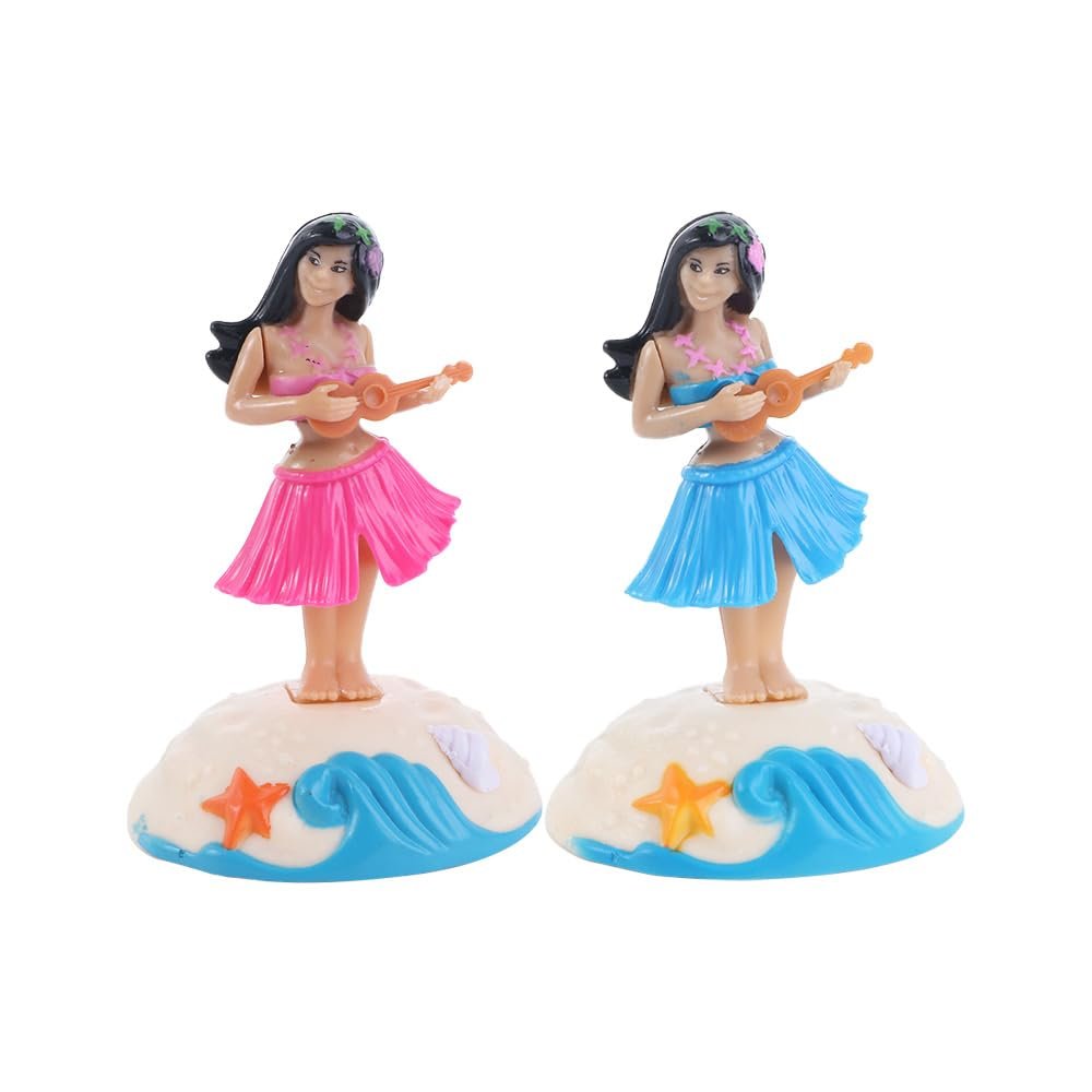 2 Pcs Solar Powered Dancing Girl Swinging Hawaiian Girl Grass Skirt Swing Shaking Head Doll Car Dashboard Dancing Figure Desktop Ornaments