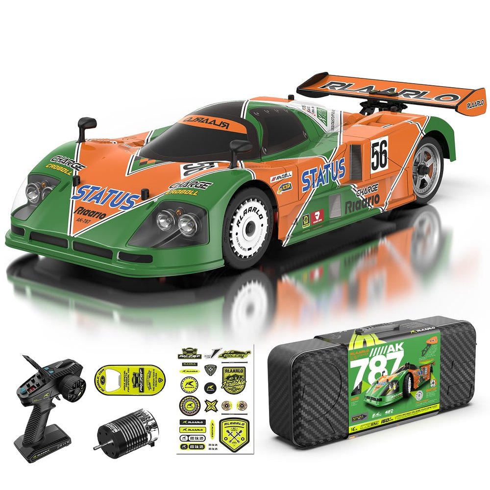 AMORIL RLAARLO 1/10 AK-787 Large Brushless High Speed RC Cars for Adults Fast 120 MPH,Hobby Remote Control Car with Carbon Fiber Chassis,CNC Split Driveshaft,Aluminum Wheel,500FT Range,Green