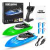 2-Pack RC Boat - Remote Control Boats for Kids and Adults - 10km/H 2.4G High Speed - Fast RC Boats for Pools and Lakes - Includes 4 Rechargeable Batteries - Blue and Green view 1