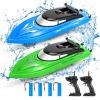 2-Pack RC Boat - Remote Control Boats for Kids and Adults - 10km/H 2.4G High Speed - Fast RC Boats for Pools and Lakes - Includes 4 Rechargeable Batteries - Blue and Green view 3
