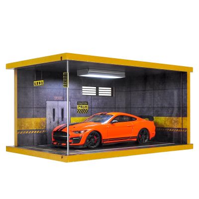 cxiiuui Hot Wheels Display Case Car with LED Light and Acrylic Cover 1/24 Scale Wooden Parking Garage Model for Diecast Cars Grey