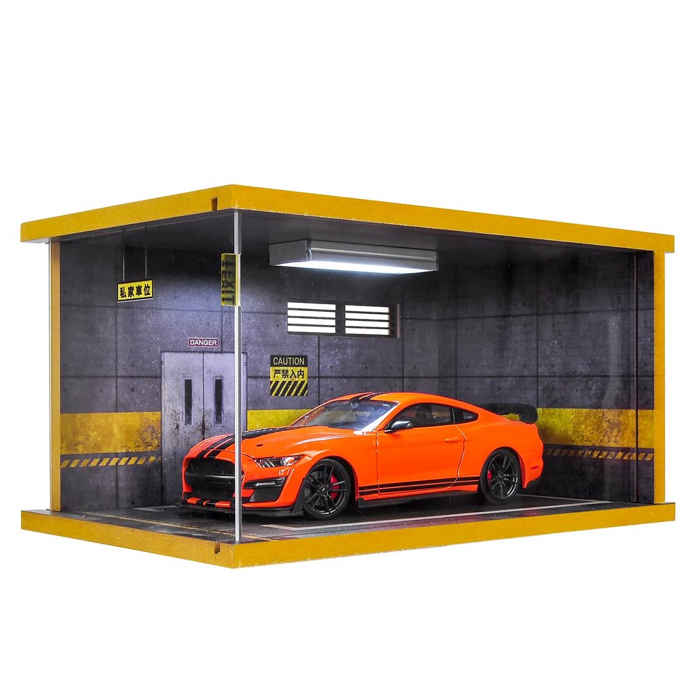 cxiiuui Hot Wheels Display Case Car with LED Light and Acrylic Cover 1/24 Scale Wooden Parking Garage Model for Diecast Cars Grey