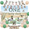 Fangleland Mallard Duck 1st Birthday Decorations for 1 Year Old Boy, One Lucky Duck Theme Boy First Birthday Party Supplies with Cake Topper, Backdrop, High Chair Banner, Balloons view 1