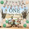 Fangleland Mallard Duck 1st Birthday Decorations for 1 Year Old Boy, One Lucky Duck Theme Boy First Birthday Party Supplies with Cake Topper, Backdrop, High Chair Banner, Balloons view 2