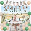 Fangleland Mallard Duck 1st Birthday Decorations for 1 Year Old Boy, One Lucky Duck Theme Boy First Birthday Party Supplies with Cake Topper, Backdrop, High Chair Banner, Balloons view 4