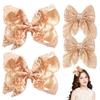 Aaiffey Hair Bows for Girls, Glitter Gold Sparkly Sequin Bows Hair Clips Toddler Bow Clips Hair Accessories, 4Pcs (Gold, 8inch*2, 4inch*2) view 1