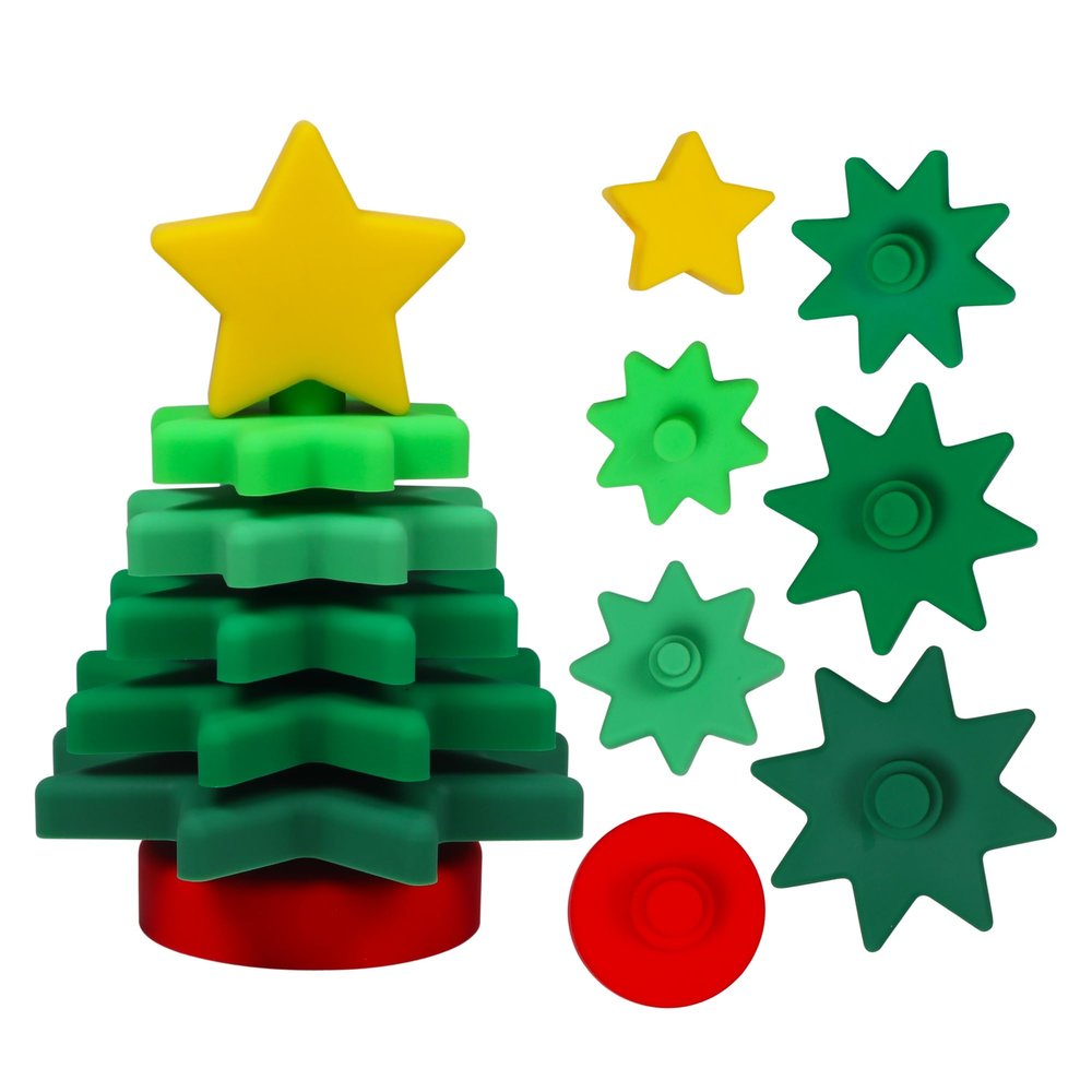 ALLABC Silicone Christmas Tree for Toddlers, Tabletop Xmas Decoration, Stackable & Nesting Baby Toys, 5.9 inches