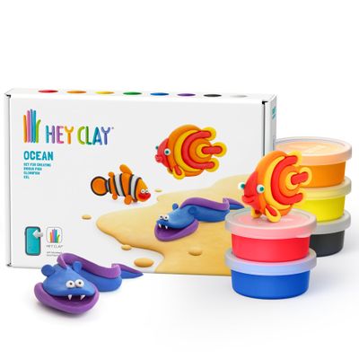 HEY CLAY Colorful Modeling Air Dry Clay for Kids 6 cans with Fun Interactive Instructions App - Kids Activities Age 3+ (Ocean: Clownfish, Discus Fish, EEL)