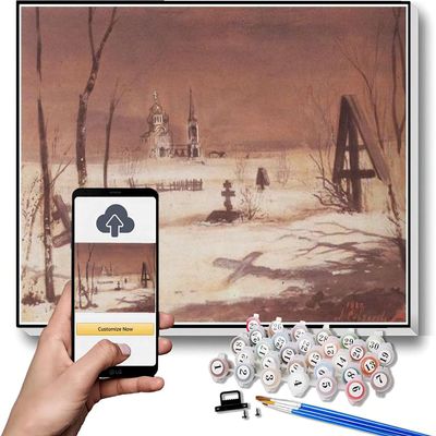 DIY Oil Painting Kit,Rural Cemetery in The Moonlight Painting by Aleksey Savrasov Paint by Numbers Kit for Kids and Adults