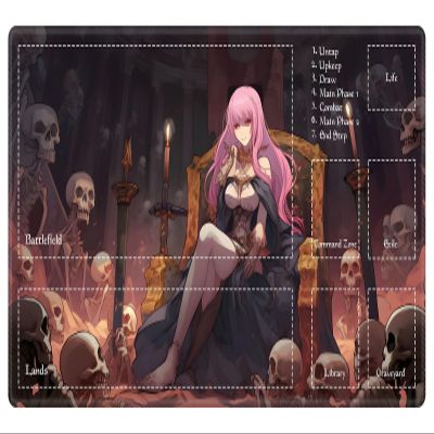 EDGFRTOIO Playmat with Zones for MTG Card Game Playing, Game Mats Tabletop Magic Play Mats 24"x14" Commander Deck Gaming Desk Duel Mat Card Gameplay Mats for Beginner, Queen of Death