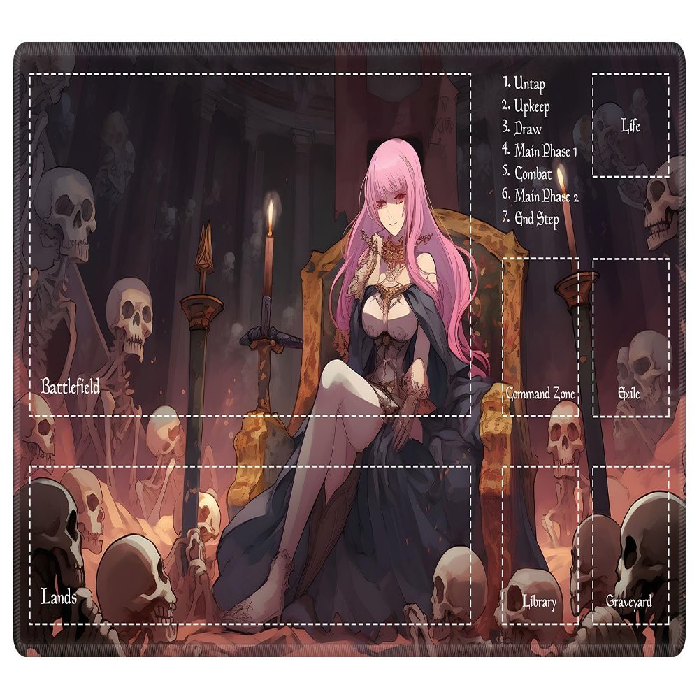 EDGFRTOIO Playmat with Zones for MTG Card Game Playing, Game Mats Tabletop Magic Play Mats 24"x14" Commander Deck Gaming Desk Duel Mat Card Gameplay Mats for Beginner, Queen of Death