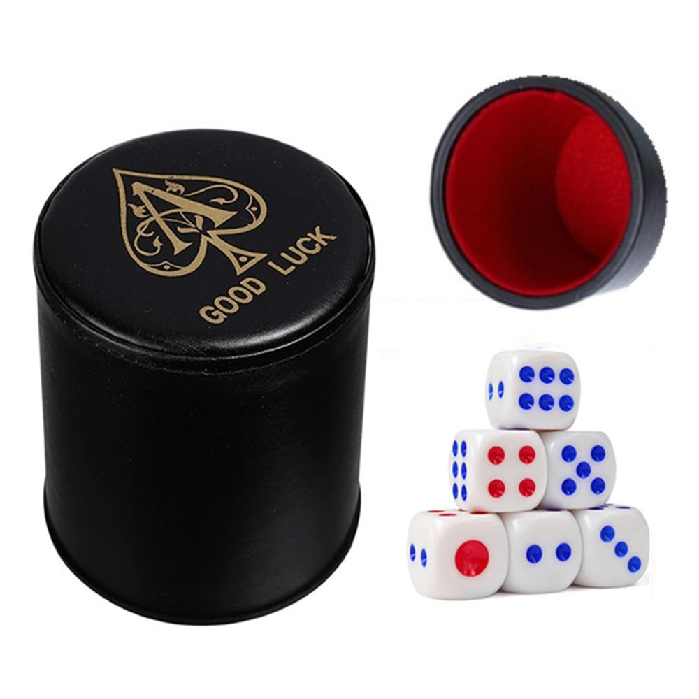 6 Pieces Leatherette Dice Cups 13mm 6-Sided Dice Set Felt Lining Quiet in Shaking for Craps Farkle Game Kill Time Pressure Red B