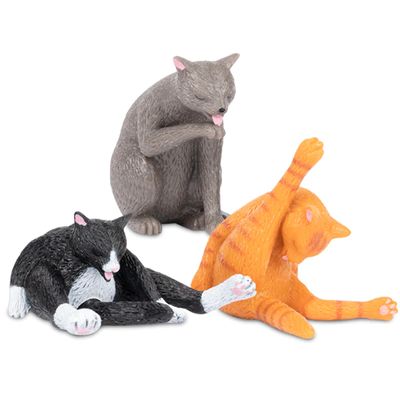 Accoutrements Fun and Funny Cleaning Kitties - Prideful Personal Hygiene in Three Poses, Soft Vinyl Figures, for Cat Lovers