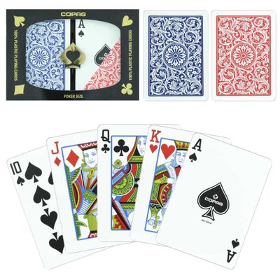 2 Deck Set of Washable Copag Plastic Playing Cards with Bonus Cut Card - Choose Colors & Style! (Blue/RED)